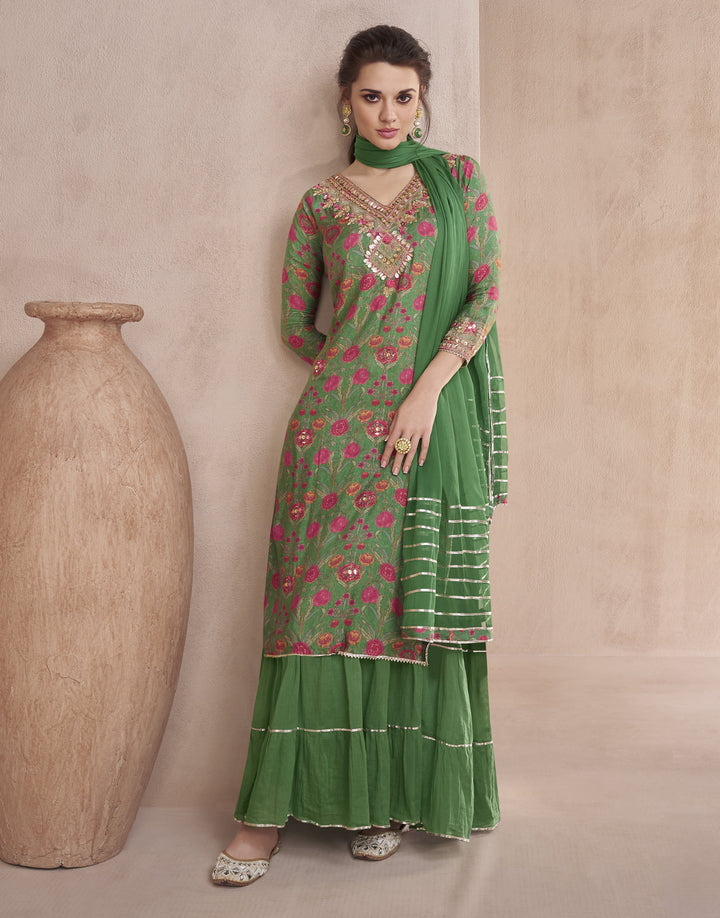 bollywood style green silk fusion dress