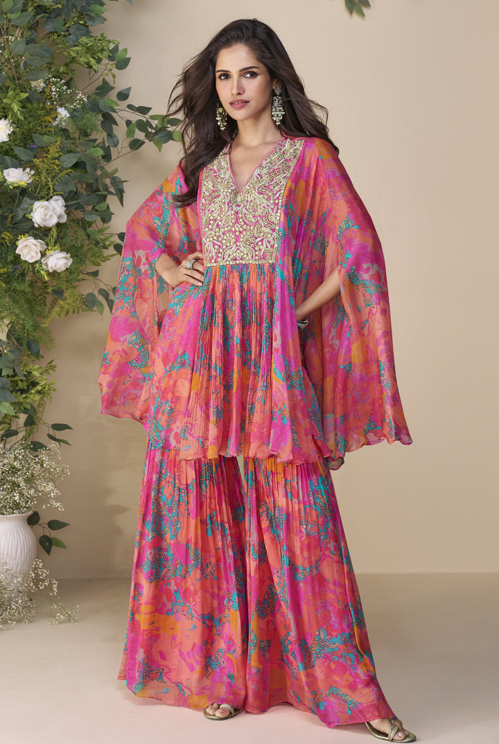 indo western cape sleeved kurti with gharara designer dress