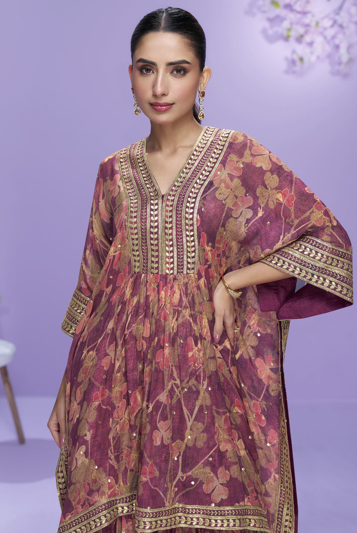 trendy readymade fusion wear kaftan palazzo set