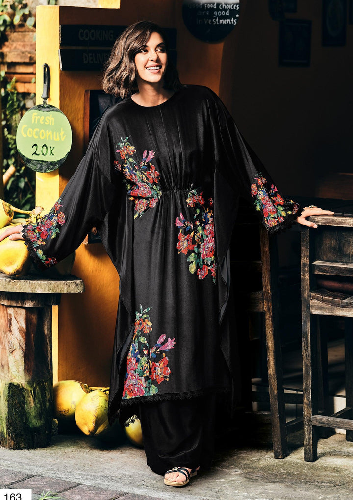 Bachelorette Partywear Black Crepe Drawstring Waist Kaftan Tailored Set - Fashion Nation