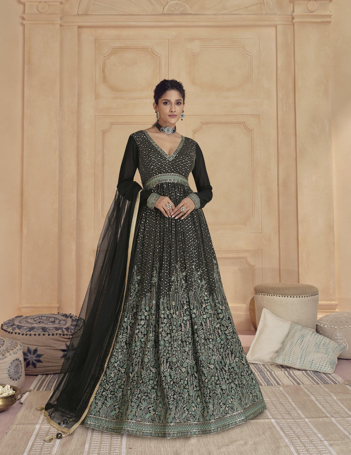 Indo Western Georgette Anarkali Gown For Cocktail Party - Fashion Nation