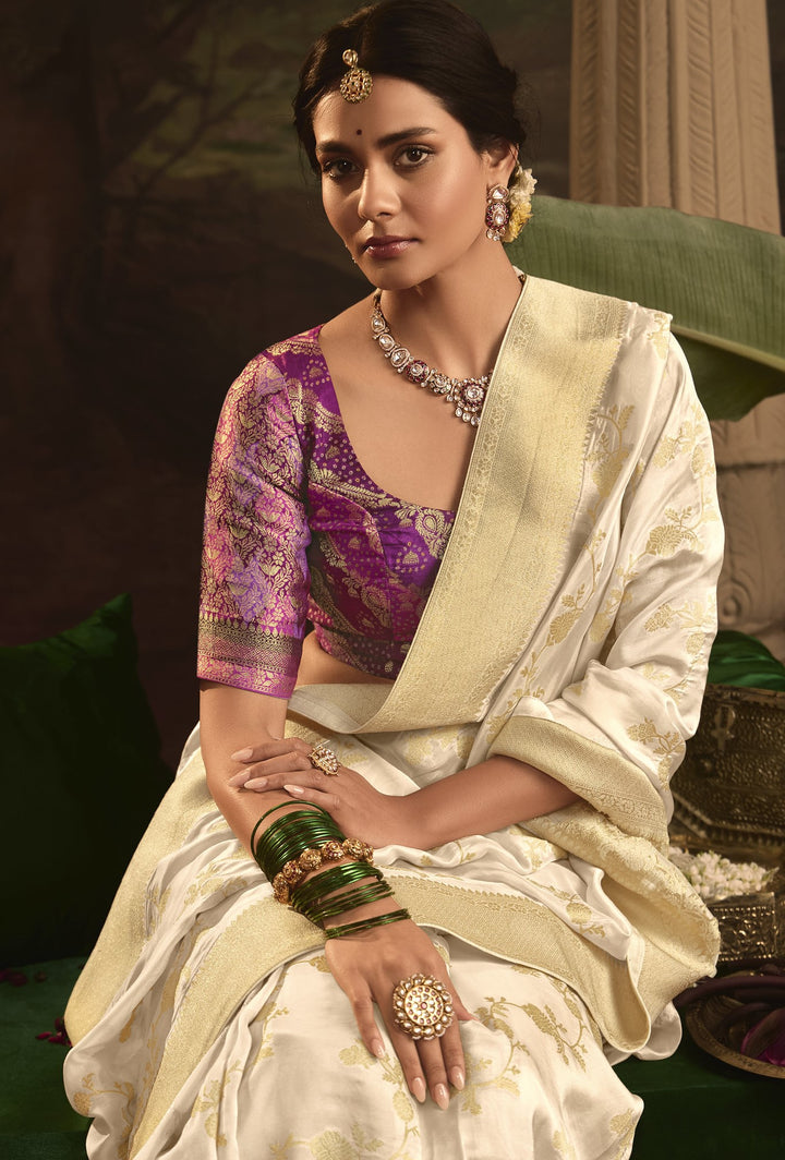 day partywear silk saree with brocade blouse