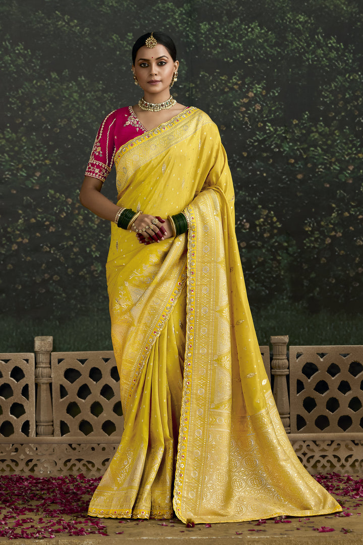 engagement party wear sari in yellow