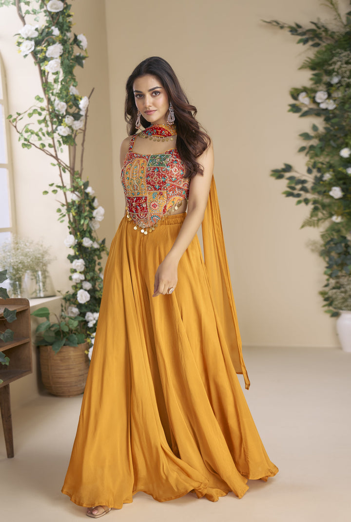 resort haldi function wear in yellow