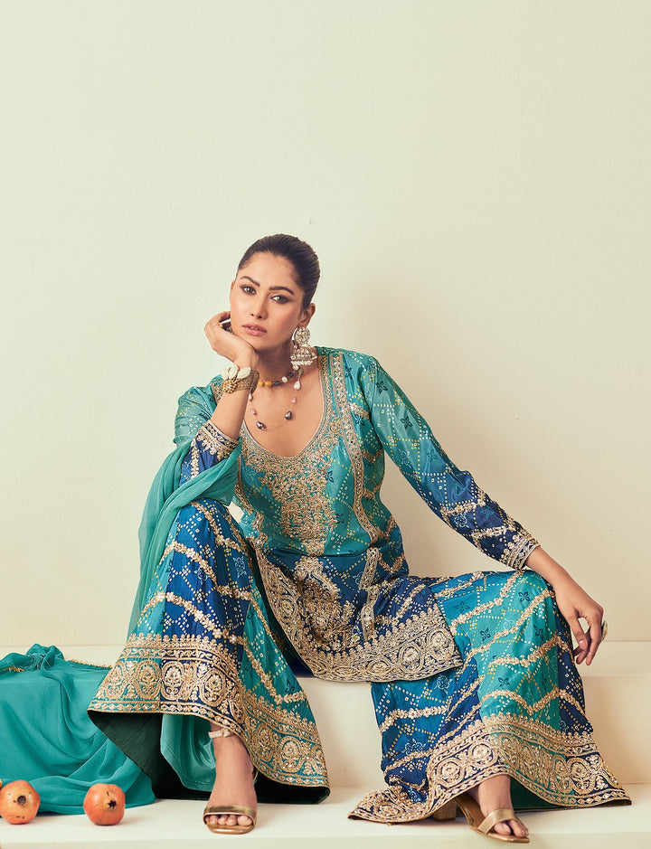 resort partywear digital print fusion sharara set