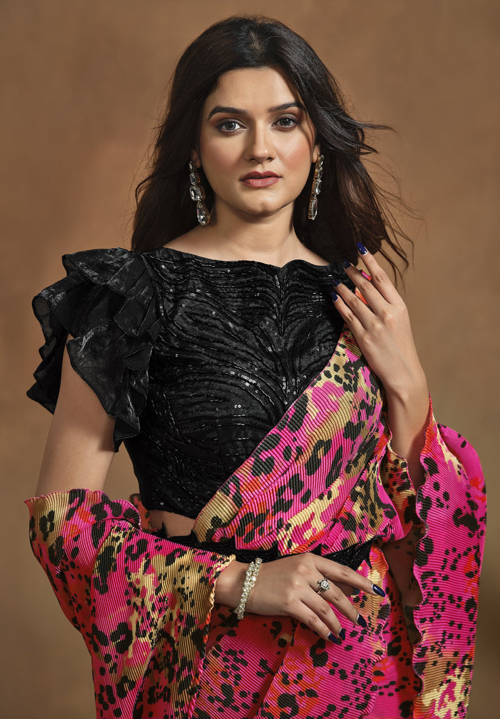 club wear fusion indian saree with belt