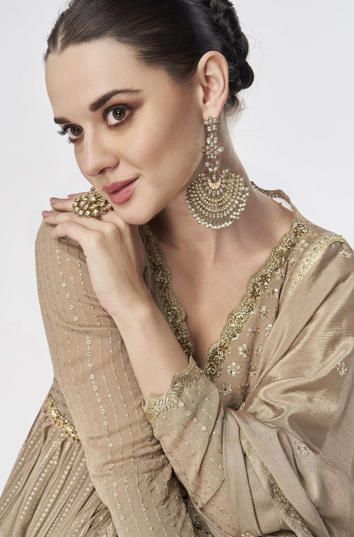 Celebration Wear Brown Silk Georgette Patterned Stylish Sharara Suit - Fashion Nation