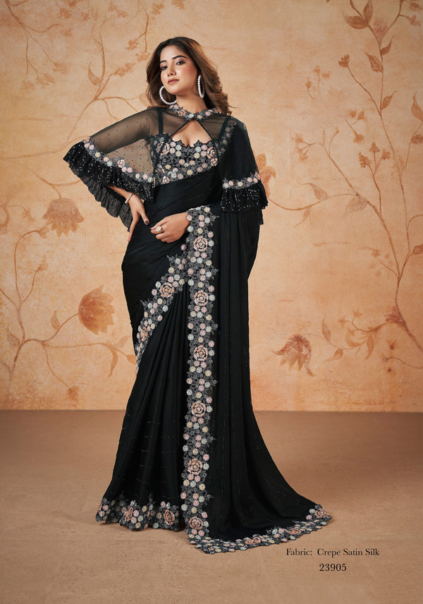 fashionable partywear sari with poncho