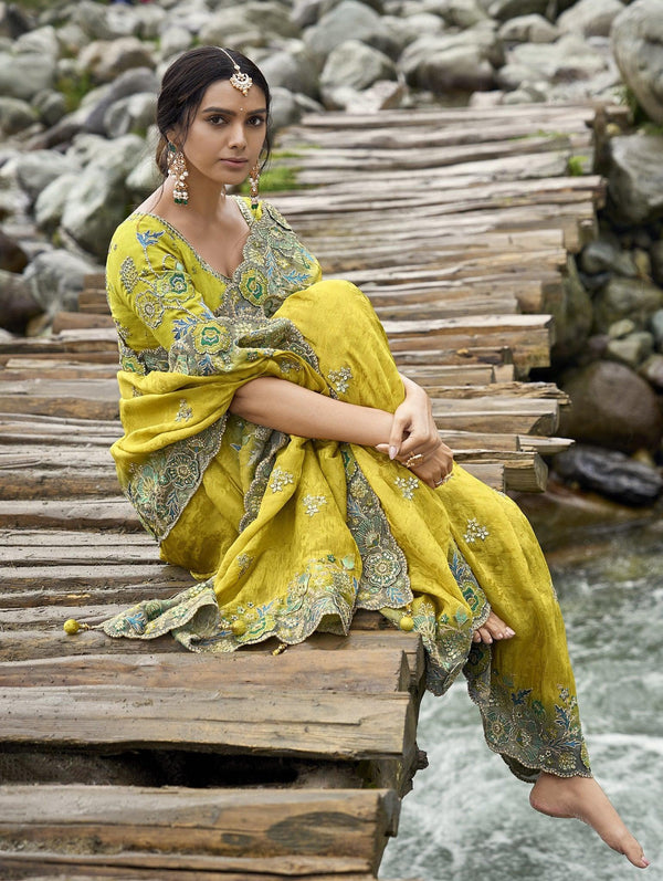 Yellow Silk Haldi Ceremony Wear Traditional Saree - Fashion Nation