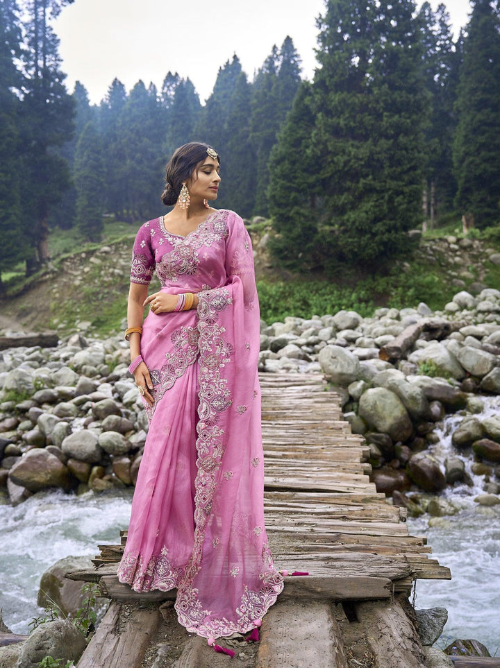 Celebrations Wear Designer Pink Silk Saree - Fashion Nation