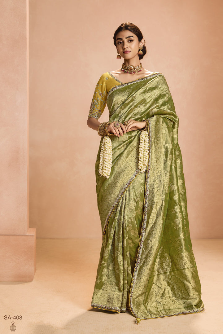 mehndi ceremony wear saree in green