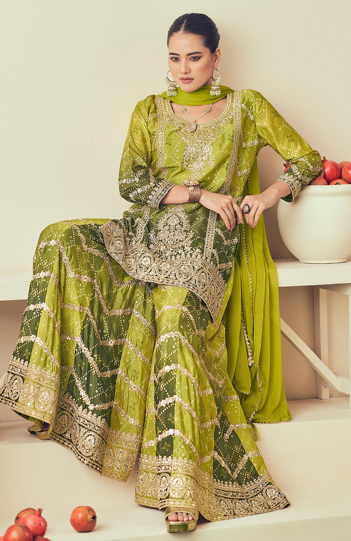 bollywood style shaded festive bandhani set