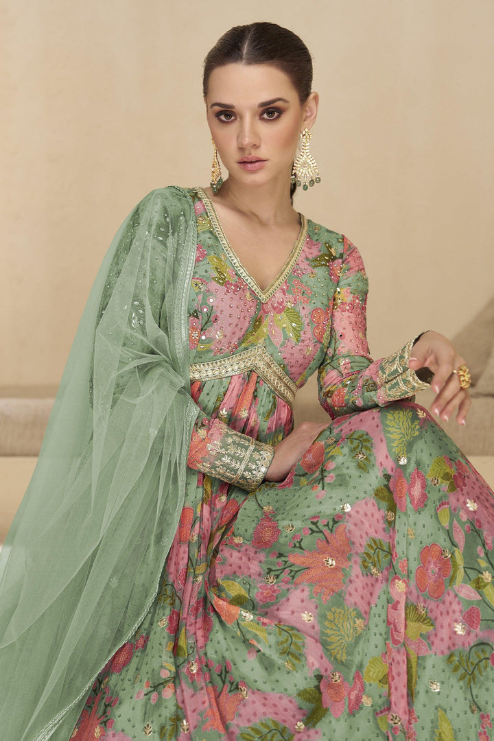 Floral Designer Georgette Readymade Anarkali Gown For Engagement Party - Fashion Nation