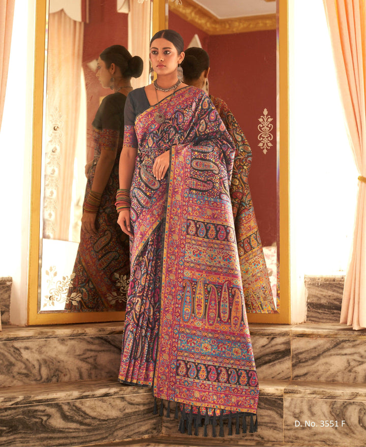 Partywear Paisley Embroidered Pashmina Sari - Fashion Nation