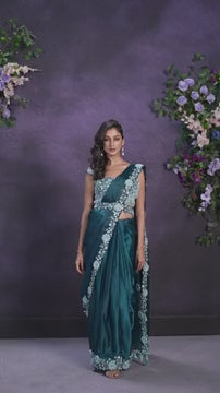 partywear green satin saree video