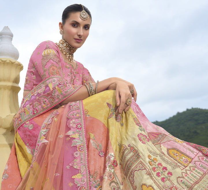 indian marriage shaded tissue lehenga choli 