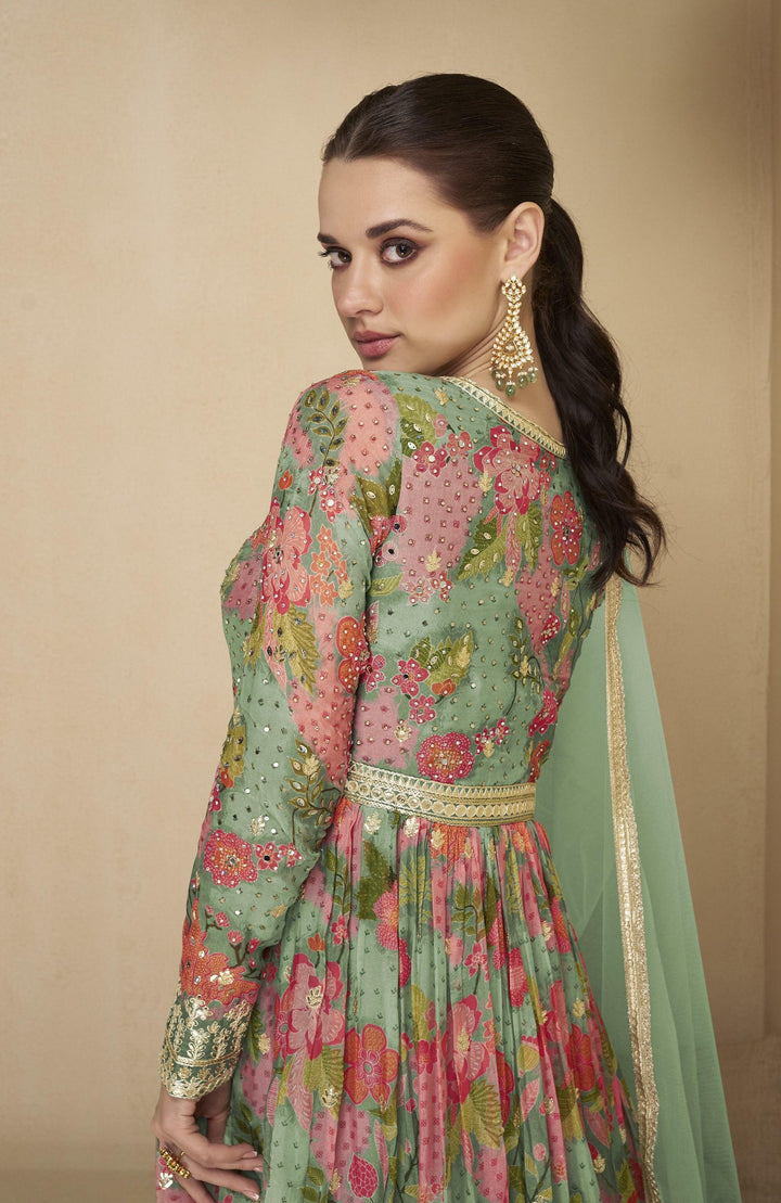 Floral Designer Georgette Readymade Anarkali Gown For Engagement Party - Fashion Nation
