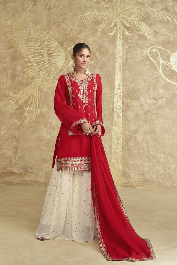 indian ethnic sharara suit in red