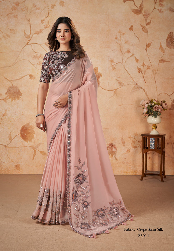 indian marriage sari in pink with work 
