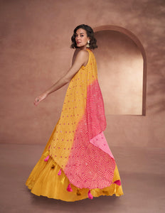 Haldi Party Wear Indo Western Skirt Top Shrug Set