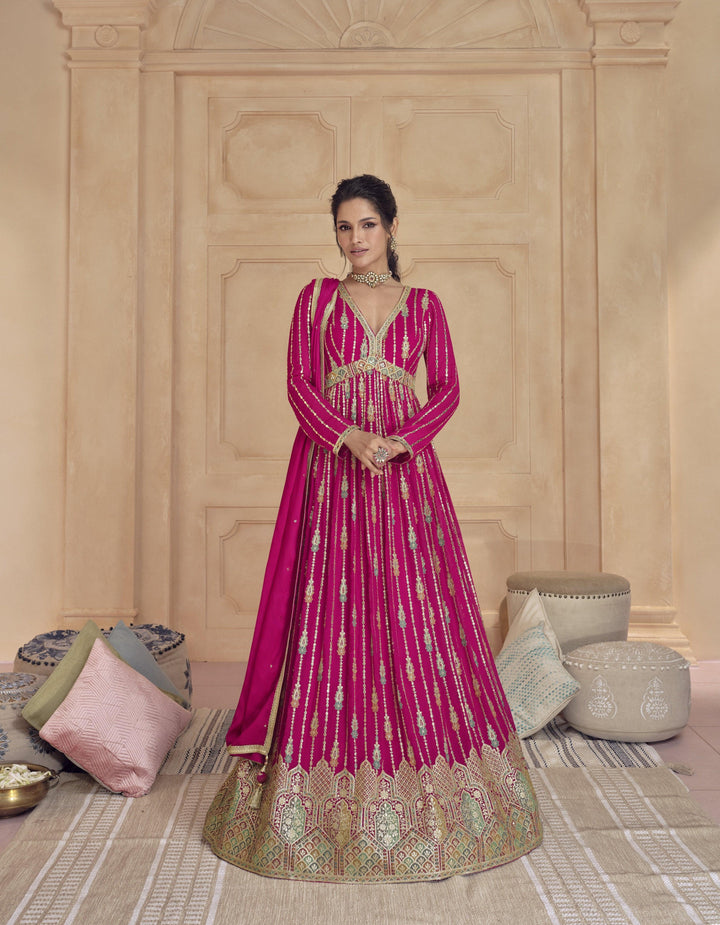 Pink Georgette Wedding Wear Indo Western Anarkali Gown - Fashion Nation