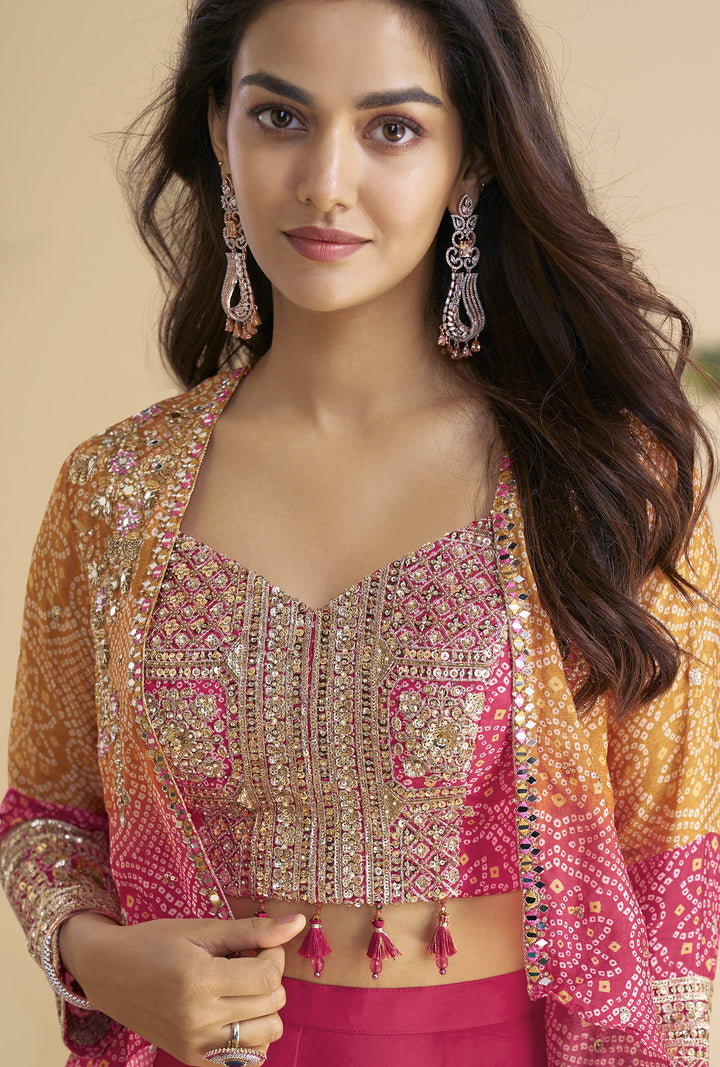 resort partywear tie and dye zari embroidered blouse and jacket with plain pants