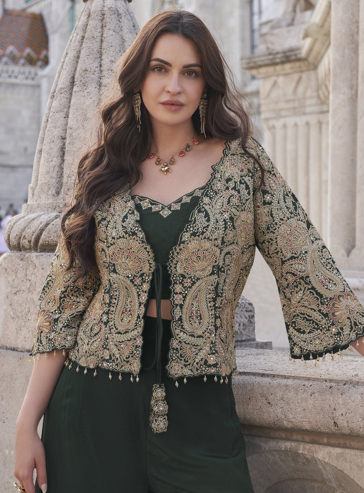 ethnic fusion wear with jacket palazzo and crop top