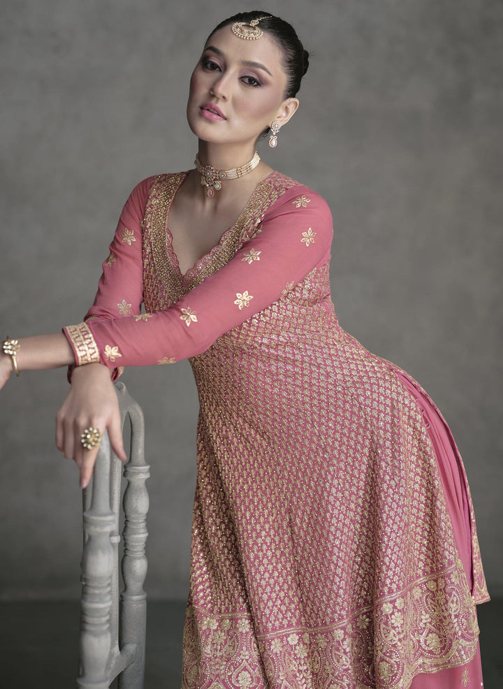 Afternoon Party Ready To Wear Pink Georgette Traditional Sharara Suit - Fashion Nation