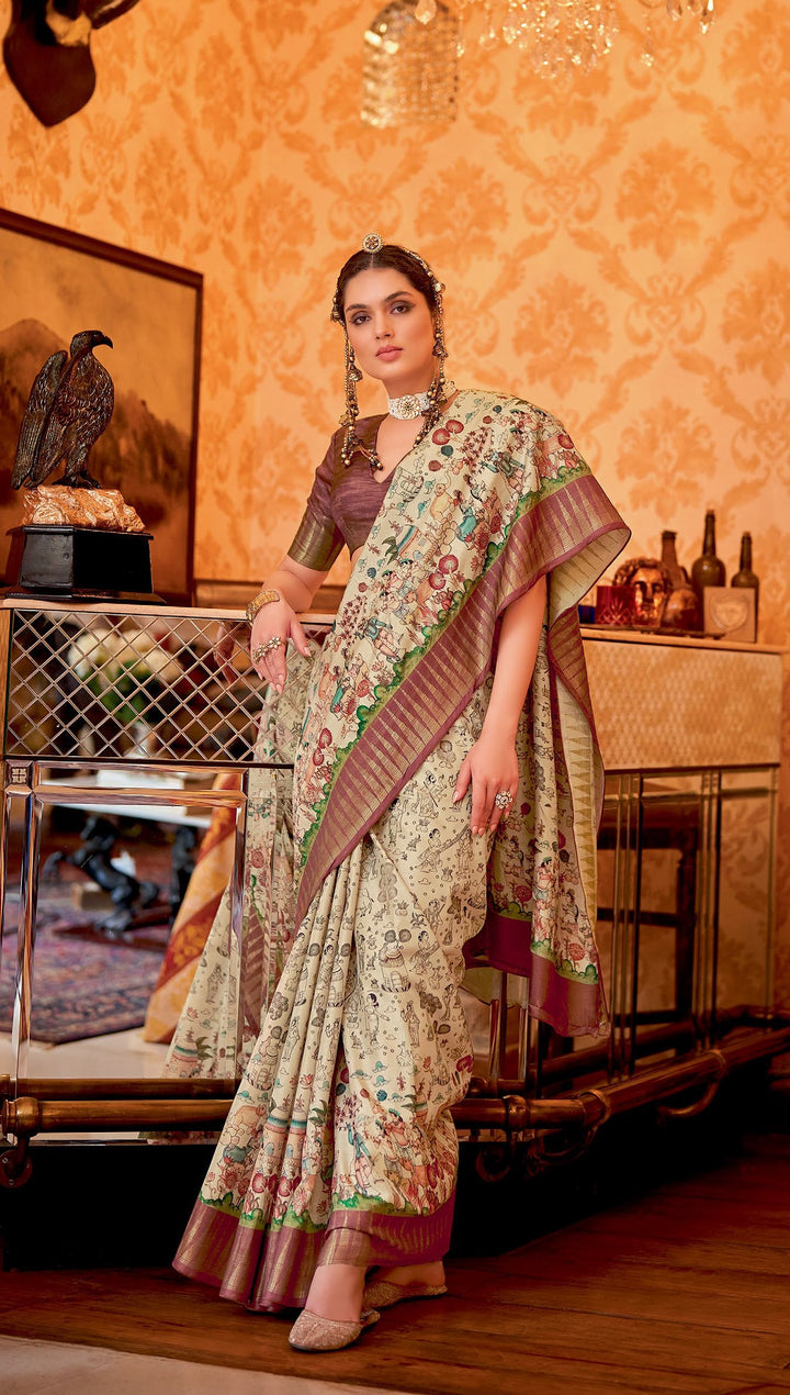 heritage art printed silk sari