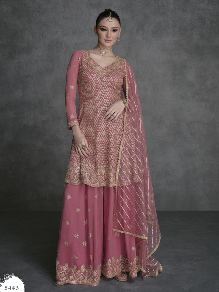 Afternoon Party Ready To Wear Pink Georgette Traditional Sharara Suit - Fashion Nation