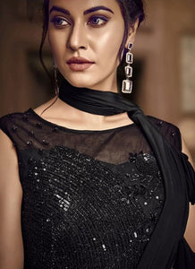 Splendid Indo Western TH075 Designer Cocktail Wear Silver Black Silk Lehenga Style Gown - Fashion Nation