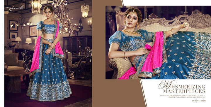 Bridal Blue Satin Silk Pink Georgette Lehenga Choli - Fashion Nation