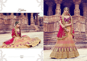 Colourful ZIK10007 Bridal Peach Purple Magenta Nylon Satin Net Lehenga Choli - Fashion Nation