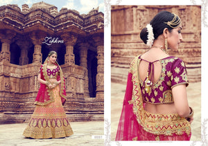 Colourful ZIK10007 Bridal Peach Purple Magenta Nylon Satin Net Lehenga Choli - Fashion Nation