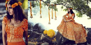 Genuine Nakkashi Bridal NAK10015 Orange Net Silk Lehenga Choli - Fashion Nation