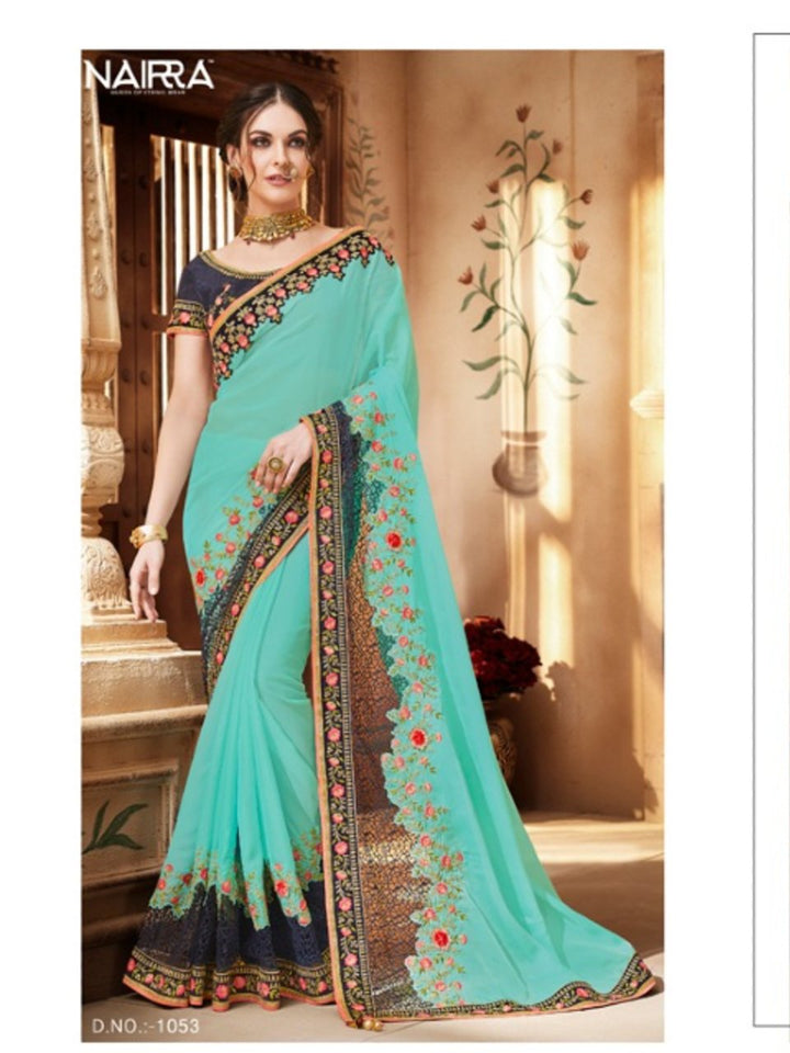 Fabulous Nakkashi NAK1053 Designer Sky Blue Georgette Silk Saree - Fashion Nation