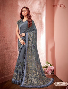 Gorgeous MAH10805 Cocktail Wear Grey Weaving Silk Lycra Net Saree - Fashion Nation
