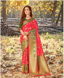 Designer Pink Weaving Silk Latest Saree with Blouse by Fashion Nation