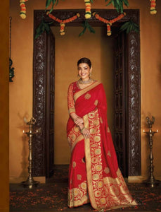 Bright Kajal Aggarwal KIM1107 Bridal Red Silk Saree - Fashion Nation