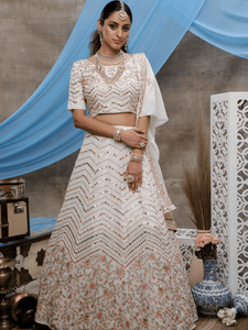Designer Pearl White Georgette Lehenga Choli by Fashion Nation
