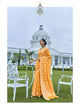 Party Wear Yellow Banarasi Cotton Lucknowi Saree with Blouse - Fashion Nation
