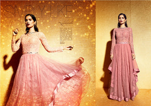 NAK3034 Awesome Party Indo Western Peach Net Anarkali Gown - Fashion Nation