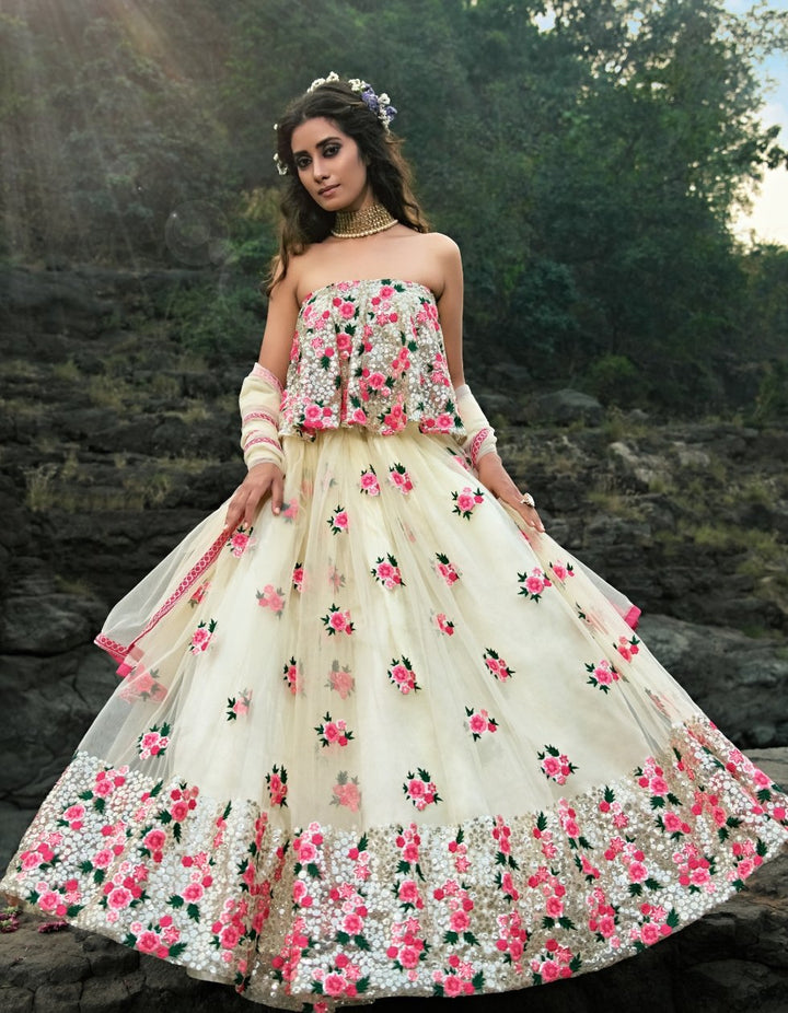 Bridal Party Wear AD3602 Designer Off-White Net Lehenga - Fashion Nation