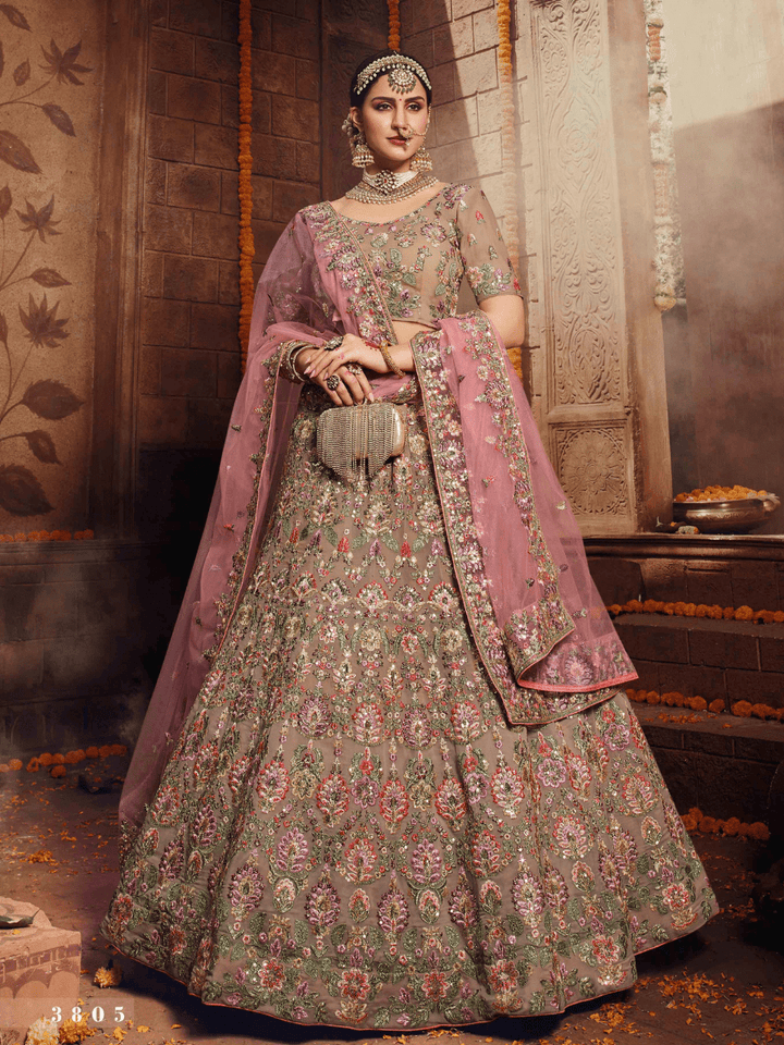 Shaadi Special Light Brown Georgette Indian Lehenga Choli - Fashion Nation