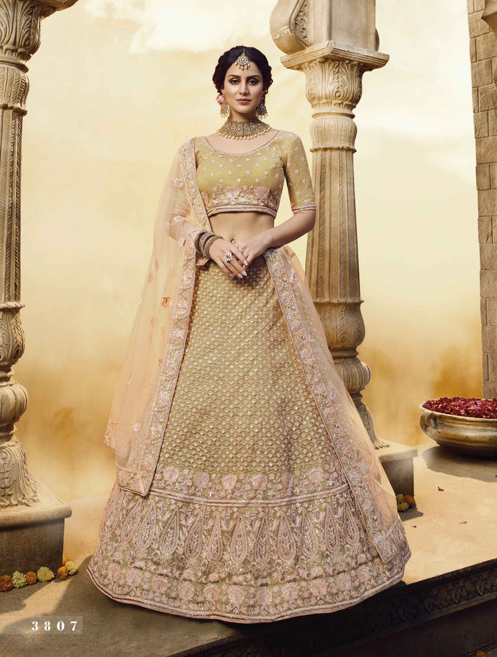 Latest Tissue Coloured Gota Silk Net Ethnic Lehenga Choli - Fashion Nation