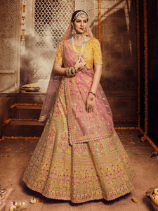 Festive Yellow Organza Majestic Rajasthani Lehenga Choli by Fashion Nation