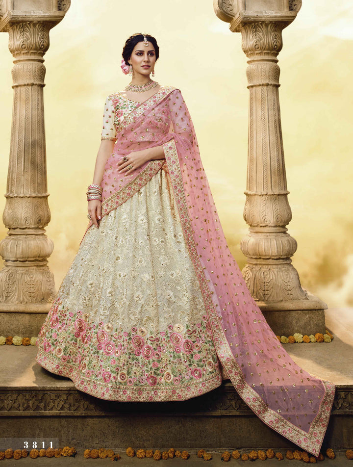 Delicate White Pink Georgette Pleasing Lehenga Choli - Fashion Nation