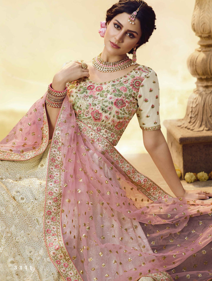 Delicate White Pink Georgette Pleasing Lehenga Choli - Fashion Nation