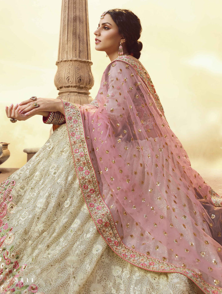 Delicate White Pink Georgette Pleasing Lehenga Choli - Fashion Nation