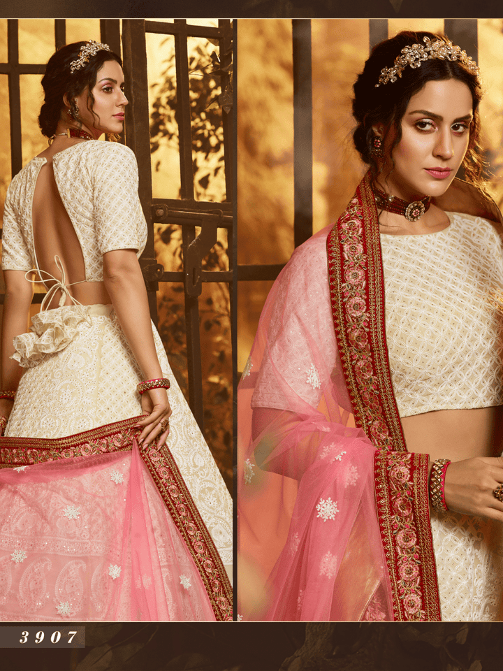 Royal White Georgette Lucknowi Lehenga Choli - Fashion Nation